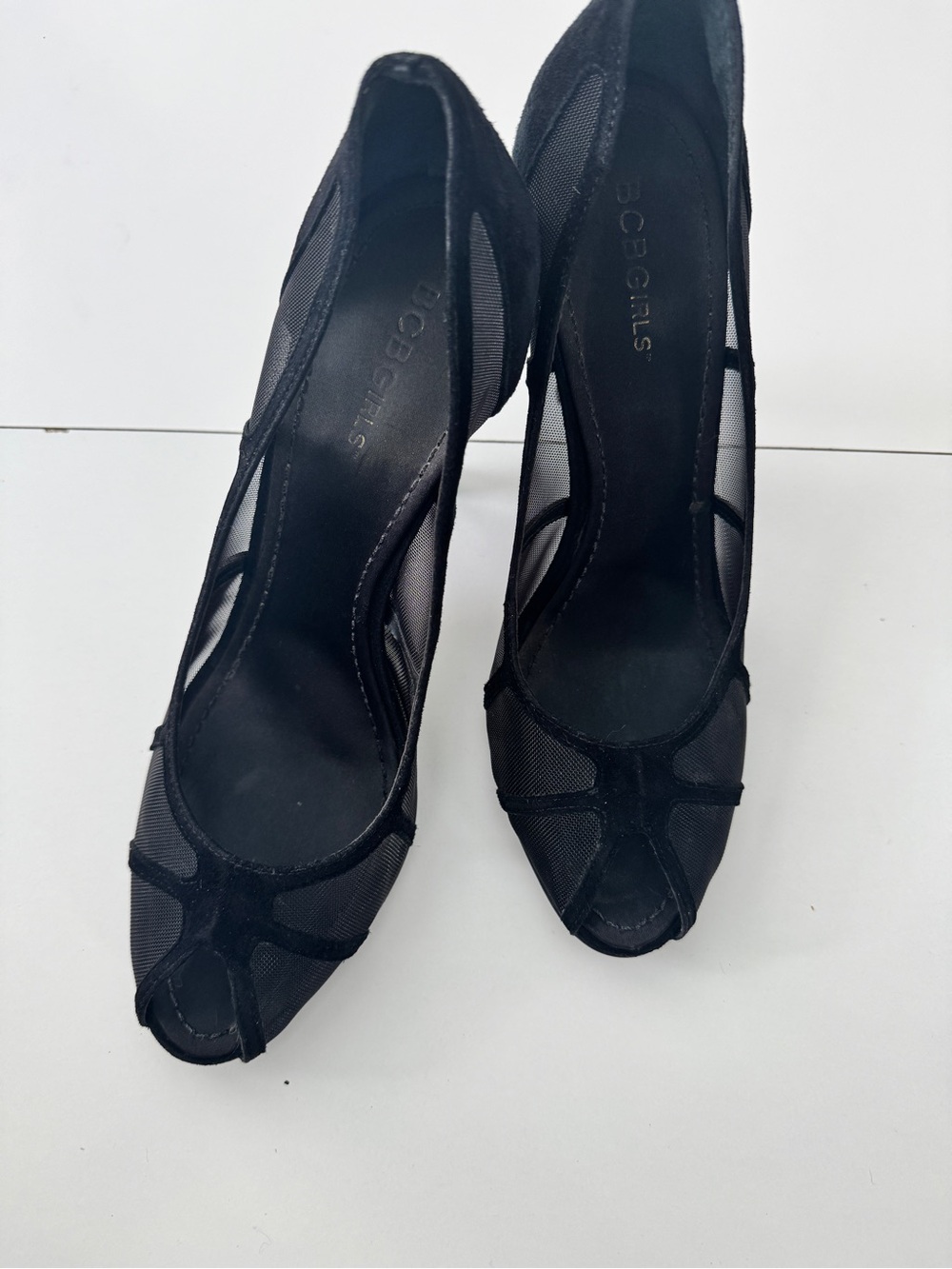 BCBGirls Black Mesh Peep-Toe Pumps